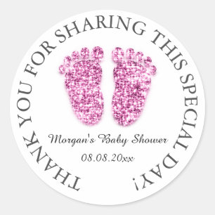 Feet Baby Shower Favour Thank Pink  Boy White Classic Round Sticker