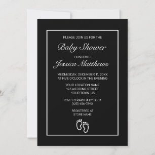 Feet Modern Minimalist Black Baby Shower Invitation