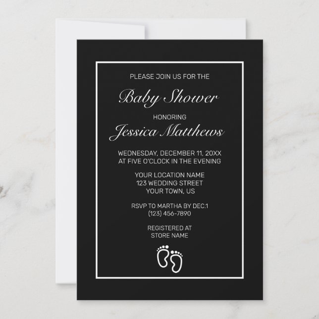 Feet Modern Minimalist Black Baby Shower Invitation (Front)