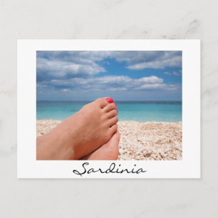 Feet on Sardinia beach white postcard