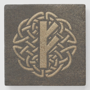 Fehu Rune Ancient Metal Embossed Amulet Stone Coaster