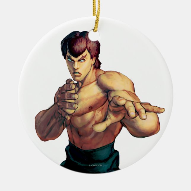 Fei Long Hands Raised Ceramic Ornament (Front)