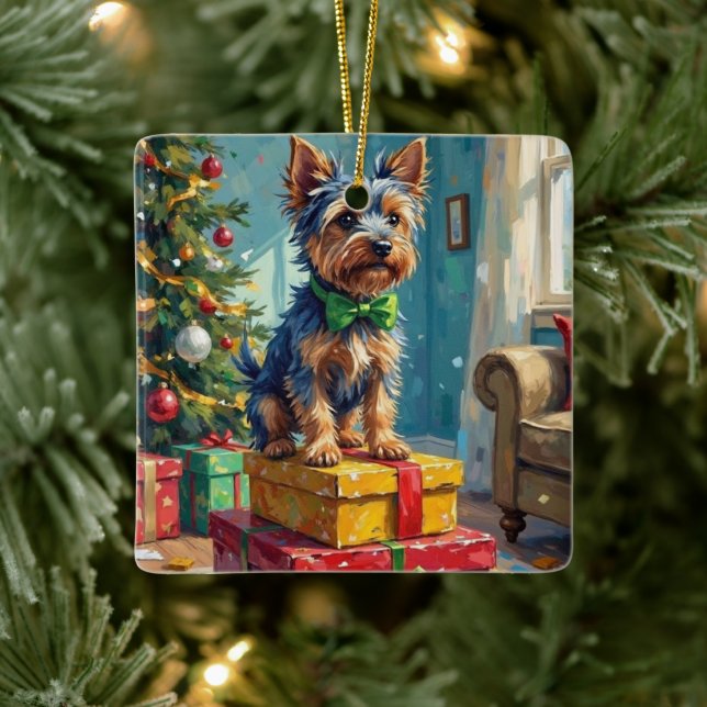 Feisty Australian Terrier King of Christmas Gifts  Ceramic Ornament (Tree)