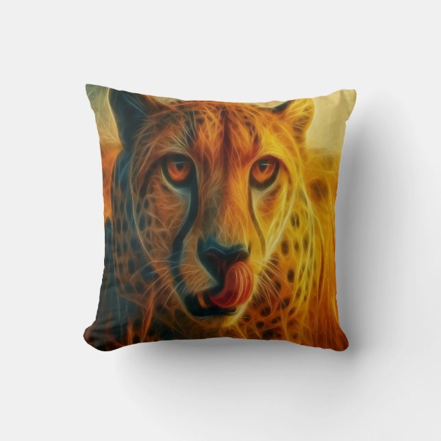 Feisty Cheetah Throw Pillow (Front)