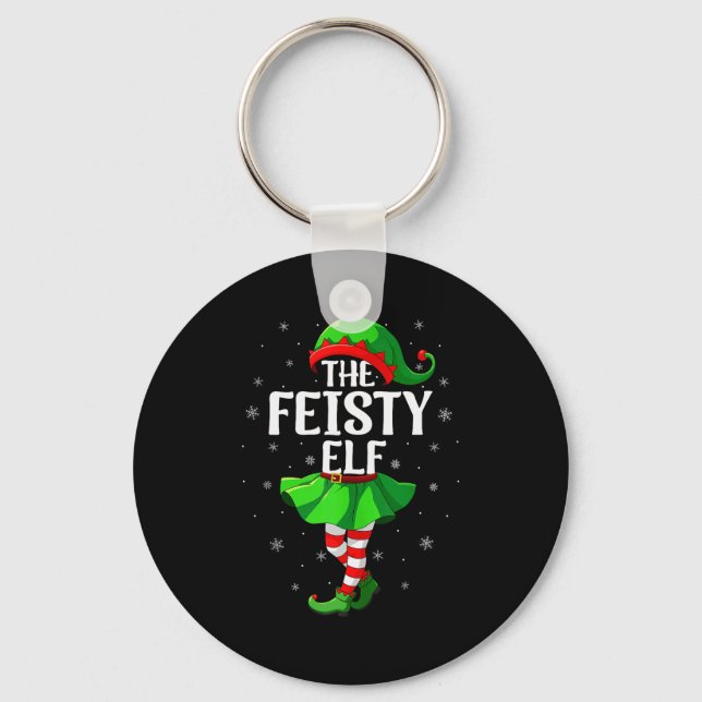 Feisty Elf Christmas Girls Women Elf Squad Xmas Fa Keychain (Front)