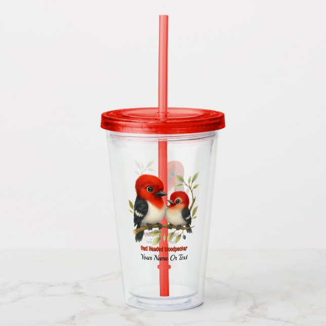 Feisty Red-headed Woodpecker Acrylic Tumbler (Front)