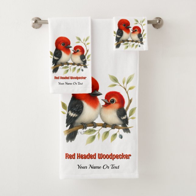 Feisty Red-headed Woodpecker Bath Towel Set (Insitu)