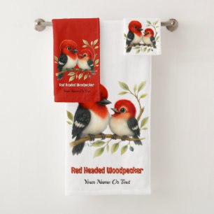 Feisty Red-headed Woodpecker Bath Towel Set