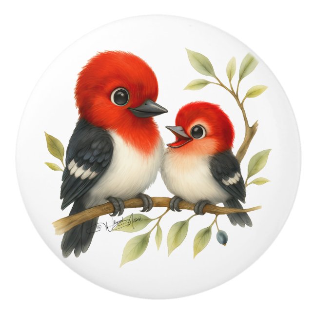 Feisty Red-headed Woodpecker Ceramic Knob (Front)