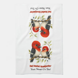 Feisty Red-headed Woodpecker Kitchen Towel