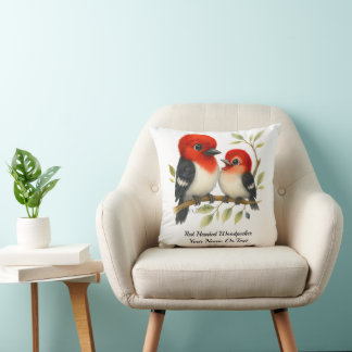 Feisty Red-headed Woodpecker Throw Pillow