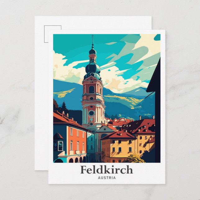 Feldkirch Austria Vintage Travel Illustration Postcard (Front/Back)