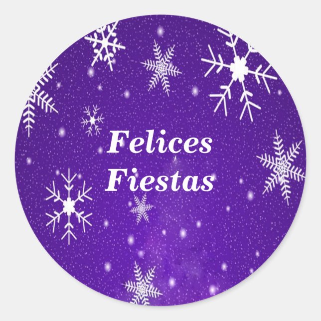 Felices Fiestas Snowflakes Blue Round Stickers (Devant)