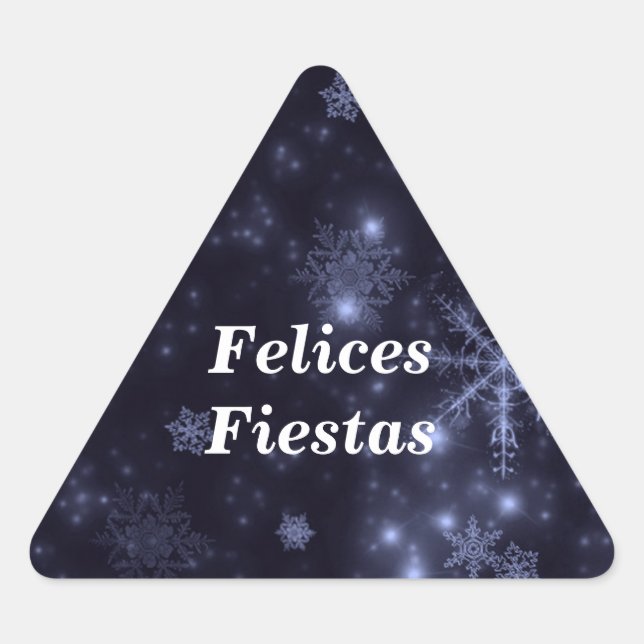 Felices Fiestas Snowflakes Midnight Blue Stickers (Front)