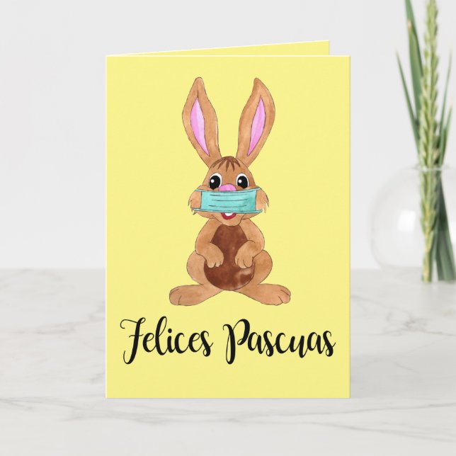 Felices Pascuas Spanish Easter Face masked Bunny Holiday Card (Front)
