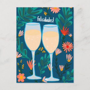 Felicidades Sparkling Wine Champagne Floral Cheers Postcard