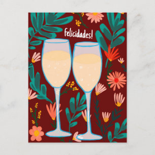 Felicidades Sparkling Wine Champagne Floral Cheers Postcard