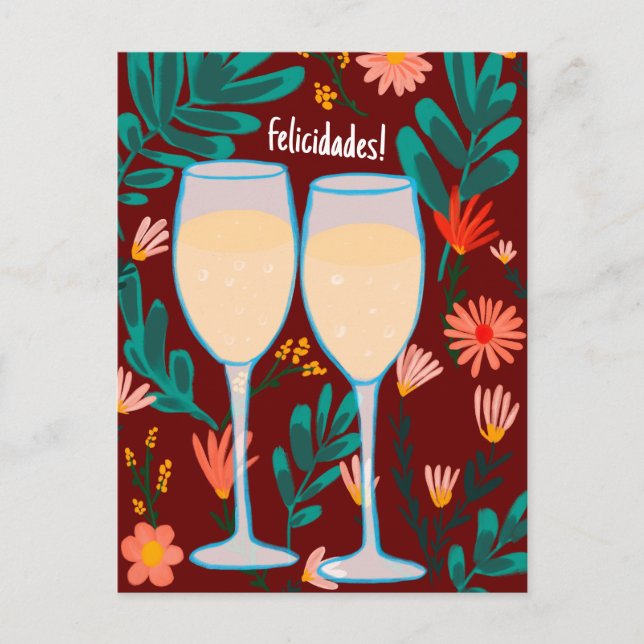Felicidades Sparkling Wine Champagne Floral Cheers Postcard (Front)