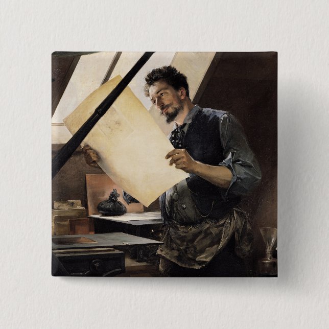 Felicien Rops  in his studio 2 Inch Square Button (Front)