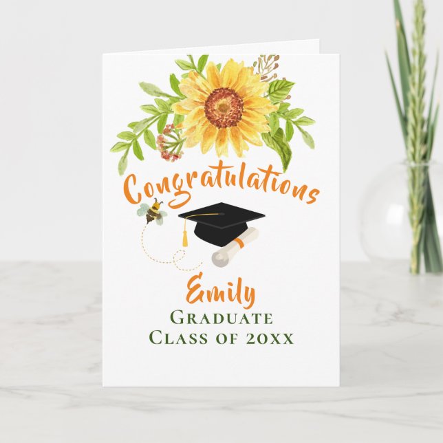 Félicitations à la graduation Carte florale jaune (Devant)