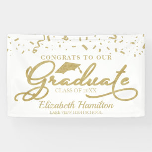Félicitations au diplômé bannière or et blanc