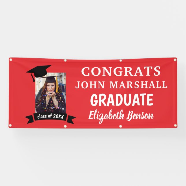 Félicitations Bannière personnalisée Graduée Rouge (Horizontal)