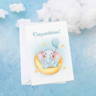 Félicitations Carte Bleue Aquarelle Bébé