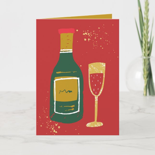 Félicitations Carte de Fête avec Vin & Verre (Devant)