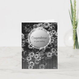 Félicitations Carte de Mariage Noir Floral Vintage
