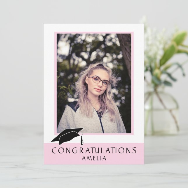 Félicitations Carte photo Pink Graduation (Debout devant)
