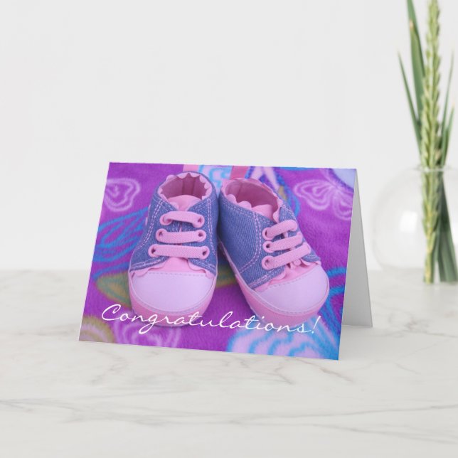 Félicitations ! chaussures de bébé roses de cartes (Devant)