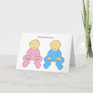 Félicitations,  french twins, a boy and girl. card