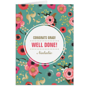 Félicitations Grad. Carte personnalisée Motif Flor