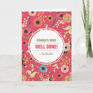 Félicitations Grad. Carte personnalisée Motif Flor