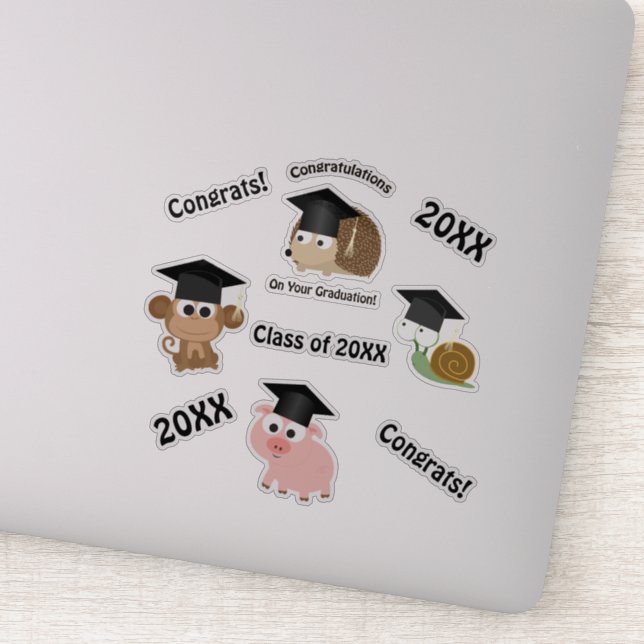 Félicitations Graduation Animaux Sticker Set (Détail)