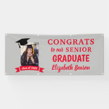 Félicitations Gradué sur mesure bannière Red Grey