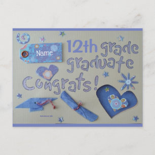 Félicitations jeune diplômé   Carte postale Blue B