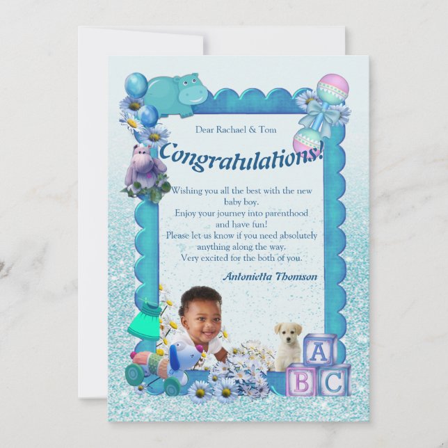 Félicitations Nouvelle carte Bébé BLUE (Devant)