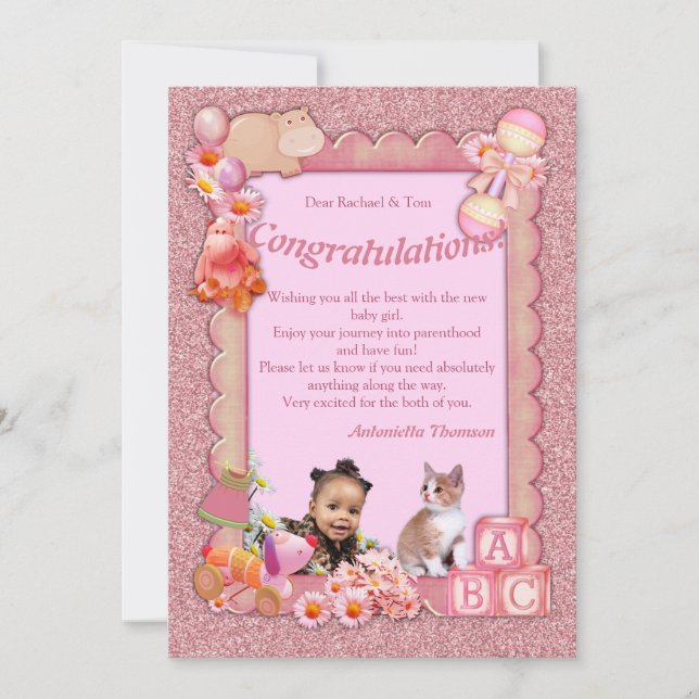 Félicitations Nouvelle Carte Fille Bébé (Devant)