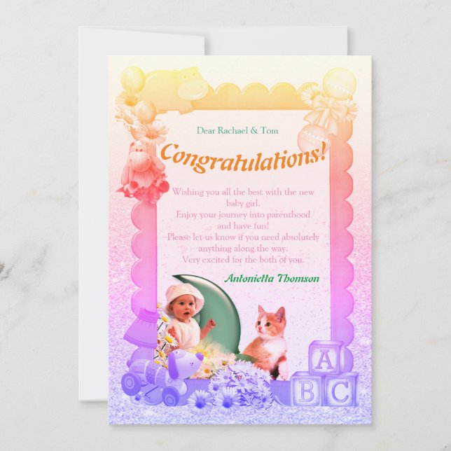 Félicitations Nouvelle Carte Fille Bébé (Devant)