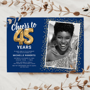 Félicitations pour 45 ans Invitation photo Navy Or