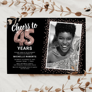 Félicitations pour 45 Ans Invitation Photo Rose Go