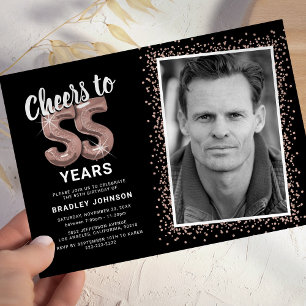 Félicitations pour 55 ans Invitation photo Rose Go