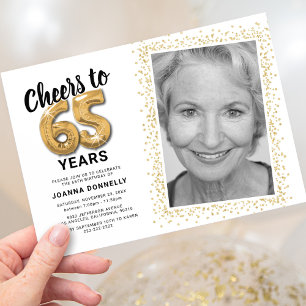 Félicitations pour 65 Ans Invitation Photo Or Blan