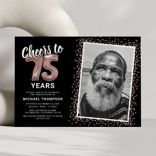 Félicitations pour 75 Ans Invitation Photo Rose Go
