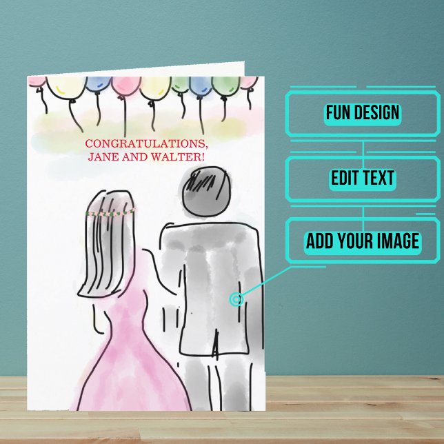 Félicitations pour le jour de mariage Carte ballon (Send your love and congratulations with a modern and unique twist.)