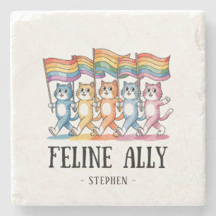 Feline Ally – Rainbow Cat LGBTQ Pride Stone Coaster
