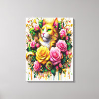 Feline Amidst a Vibrant Floral Bloom18x24