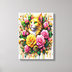 Feline Amidst a Vibrant Floral Bloom 12x16 Canvas Print