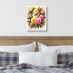 Feline Amidst a Vibrant Floral Bloom 8x10 Canvas Print